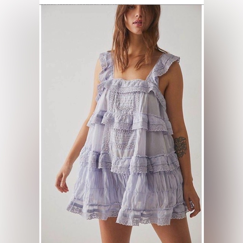 Free People Lavender Tiered Ruffle Mini Dress